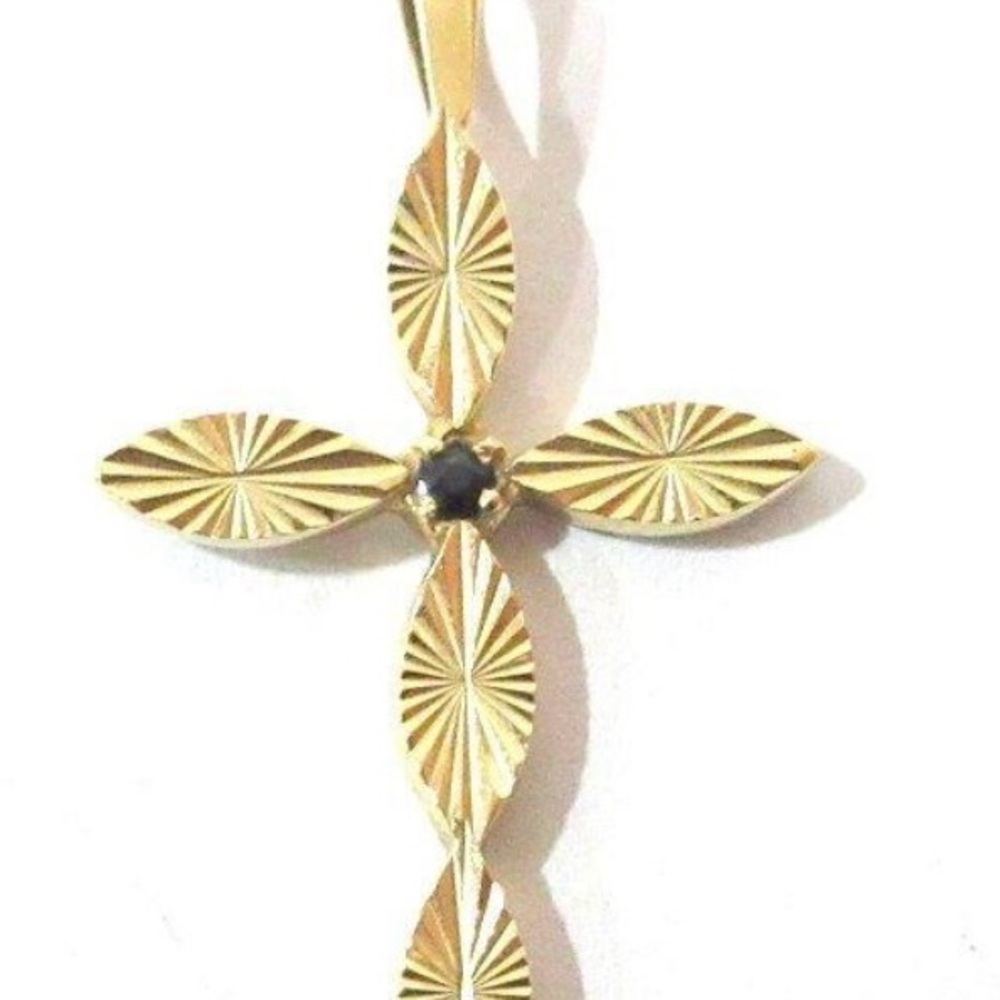 1.35" 10k Gold And Blue Topaz Cross Pendant